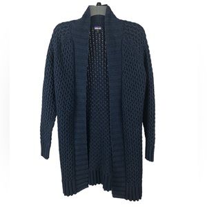 Women's Patagonia Worn Wear Off Country Waffle Knit Navy Blue Cardigan Sweater.